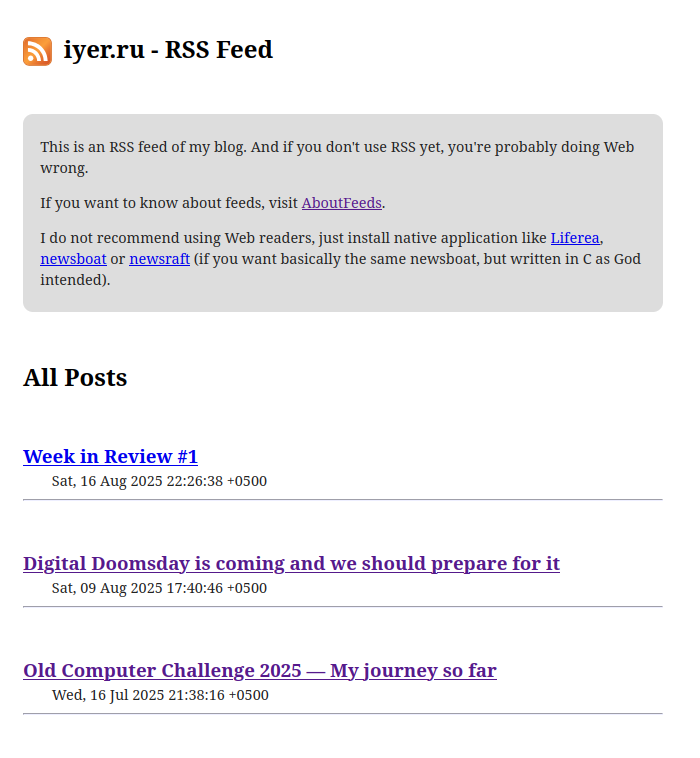 My current RSS feed looks like this