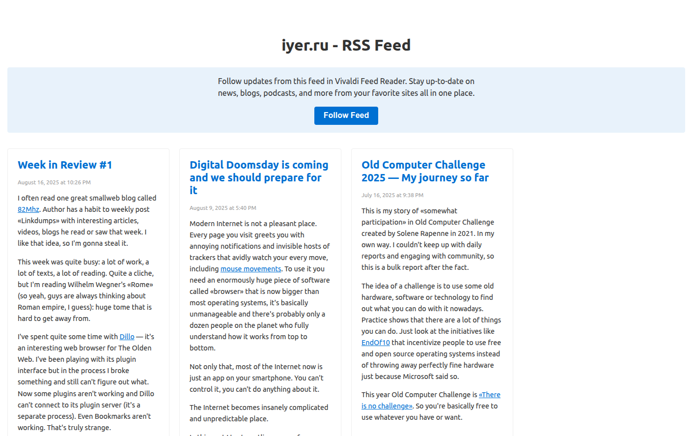 RSS feed opened in Vivaldi